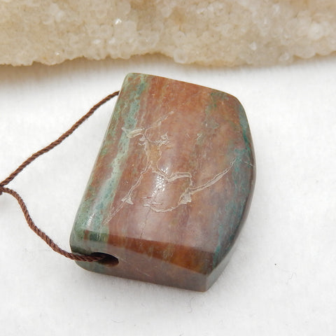 Natural Green Stripe Pendant Bead 35x26x13mm, 21.2g