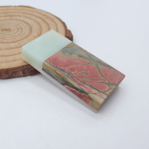 Red Creek Jaspe, Amazonite, Cabochon coussin collé en jade blanc, 40x20x7mm, 15.95g