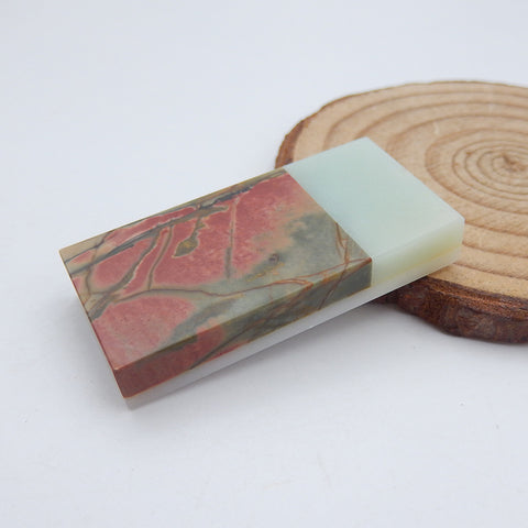 Red Creek Jaspe, Amazonite, Cabochon coussin collé en jade blanc, 40x20x7mm, 15.95g