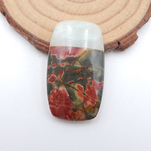 Intarsia of Red Creek Jasper, Amazonite, White Jade Cabochon 35x20x7mm, 8.6g