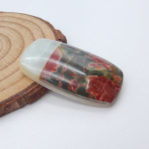 Intarsia of Red Creek Jasper, Amazonite, White Jade Cabochon 35x20x7mm, 8.6g