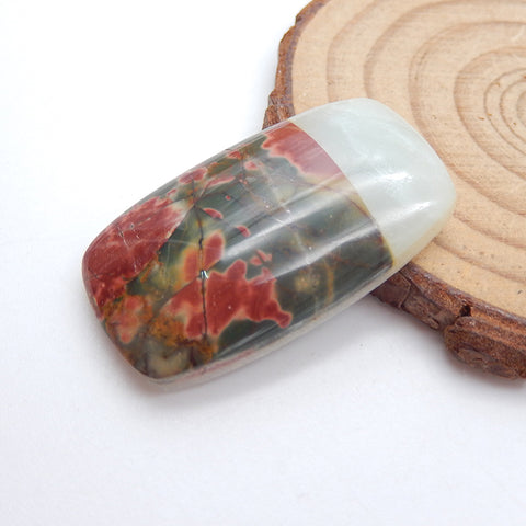 Red Creek Jaspe, Amazonite, Cabochon coussin collé en jade blanc, 35x20x7mm, 8.6g