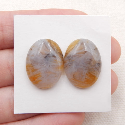 1 paire de cabochons ovales multicolores en agate de bambou à dos plat, 20 x 15 x 5 mm, 4,3 g