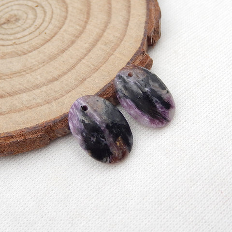 Paire de boucles d'oreilles Charoite naturelle, pierre pour la fabrication de boucles d'oreilles, 14X10X3mm, 1.7g