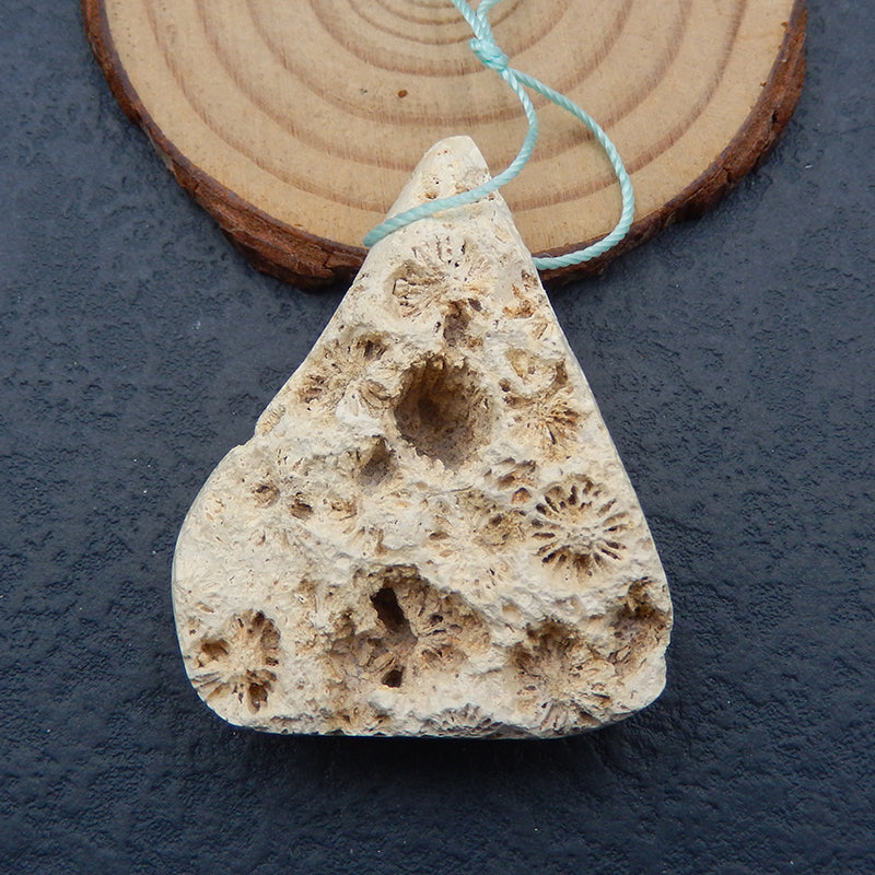 Perle pendentif percée en corail fossile indonésien Nugget, 50 x 38 x 15 mm, 29,2 g