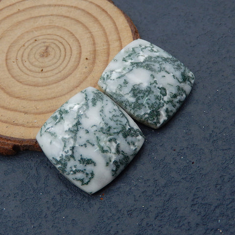 Natural Tree Agate Cabochons Paired 25X6mm, 12.6g