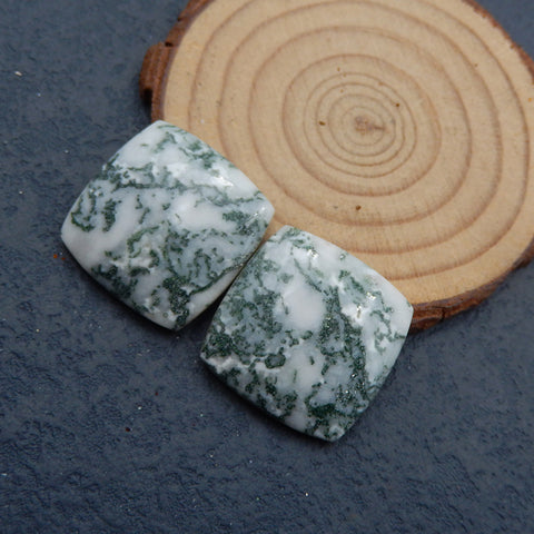 Natural Tree Agate Cabochons Paired 25X6mm, 12.6g