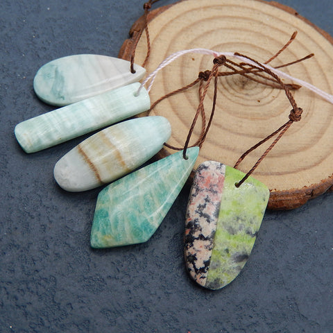 5 PCS Wave Jasper, Snow Flake Obsidian, Perles pendantes, 30x7x4mm, 27x11x6m, 12.4g