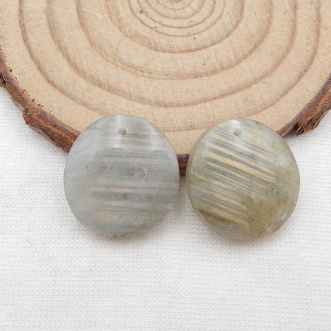 Paire de Boucles d'Oreilles Percées Rondes en Labradorite Naturelle 18x17x4mm,6.4g