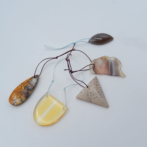 5 PCS Quartz Jaune, Jaspe Picasso Multicolore, Cymophane, Agate, Corail Fossile, Perles Pendentif, 33x23x2mm, 26x15x6m, 19g