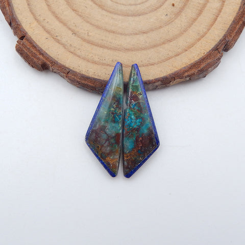 Intarsia of Lapis Lazuli and Chrysocolla Cabochons Paired 27x9x3mm, 2.3g