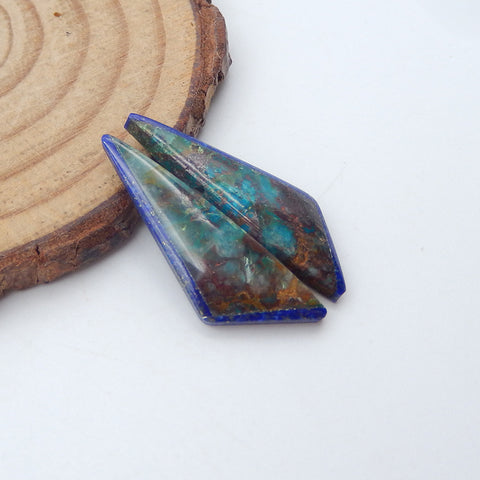 Intarsia of Lapis Lazuli and Chrysocolla Cabochons Paired 27x9x3mm, 2.3g