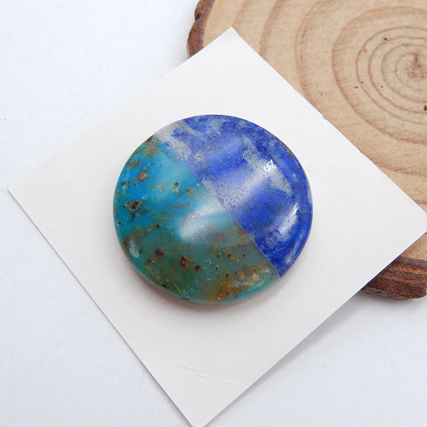 Lapis Lazuli Naturel, Cabochon Chrysocolle Collé, 25x6mm, 6.6g