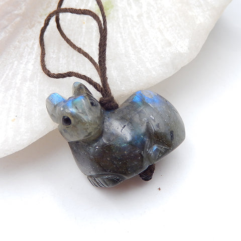 Perle pendentif en forme de lapin en labradorite, 24 x 22 x 13 mm, 9,4 g