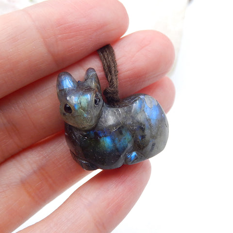 Natural Labradorite Carved Rabbit Pendant Bead 24x22x13mm, 9.4g