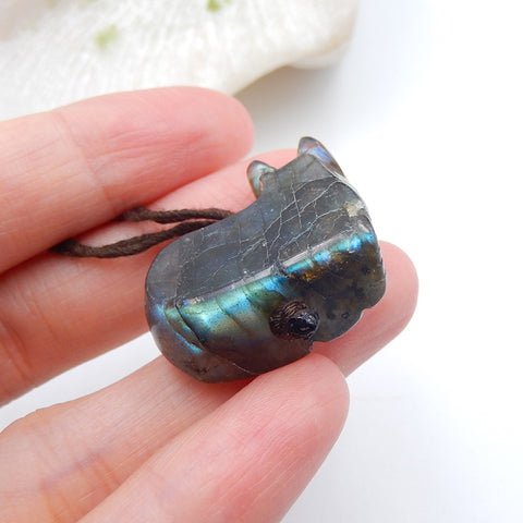 Perle pendentif en forme de lapin en labradorite, 24 x 22 x 13 mm, 9,4 g