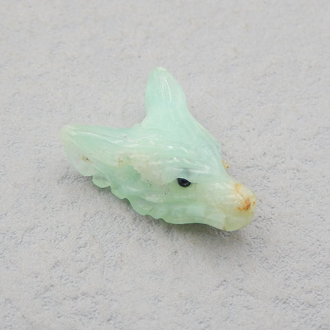 Natural Chrysoprase Carved wolf head Pendant Bead 23x17x9mm, 3.0g