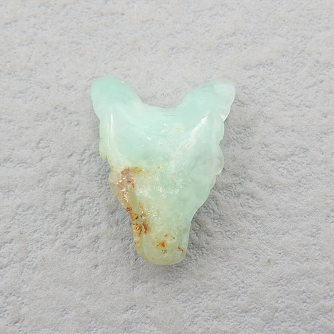 Gems Chrysoprase pendentif petite tête de loup sculpté à la main, 23x17x9mm 3.4g