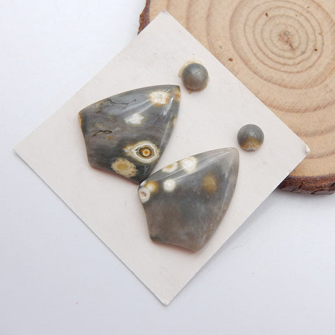 Natural Ocean Jasper Cabochons Paired 22x18x4mm, 5x3mm, 3.9g