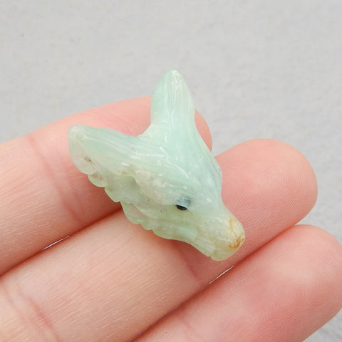 Natural Chrysoprase Carved wolf head Pendant Bead 23x17x9mm, 3.0g