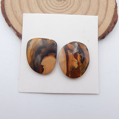 Us Biggs Jasper 凸圆形宝石对，凸圆形珠宝制作用品，18x15x3mm，2.7g