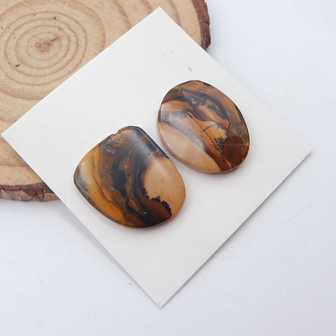 Us Biggs Jasper 凸圆形宝石对，凸圆形珠宝制作用品，18x15x3mm，2.7g