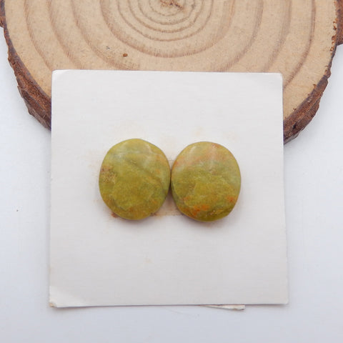 Paire de Cabochons en Opale Jaune Naturelle, 16X13X4mm, 2.4g