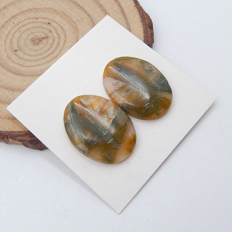 Paire de cabochons en agate de bambou naturel, 20 x 15 x 4 mm, 3,5 g