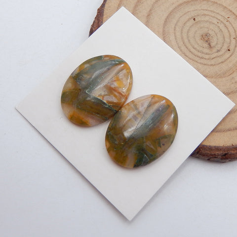 Paire de cabochons en agate de bambou naturel, 20 x 15 x 4 mm, 3,5 g