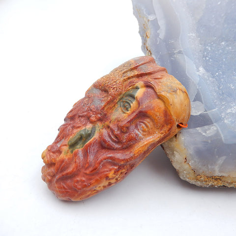 Natural Red Creek Jasper Carved beauty Pendant Bead 60x35x13mm, 42.5g