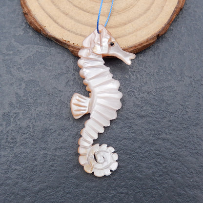 Natural Shell Carved sea horse Pendant Bead 55x21x4mm, 3.7g