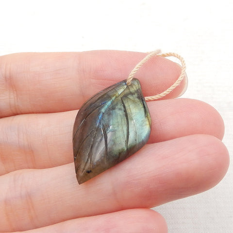 3 PCS Natural Labradorite Carved Leaf Pendant Beads 34x19x5mm, 24x19x6mm, 12.6g