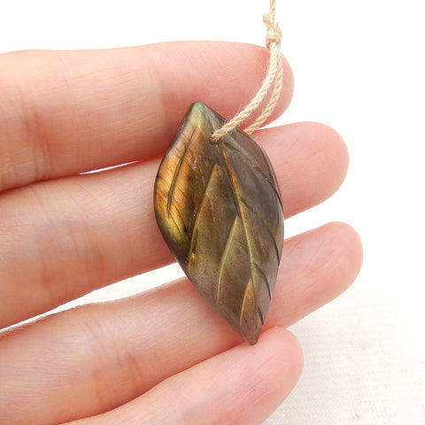 3 PCS Natural Labradorite Carved Leaf Pendant Beads 34x19x5mm, 24x19x6mm, 12.6g