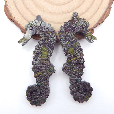 Natural African Blood Stone Carved Seahorse Paired 49x22x4mm, 10.1g