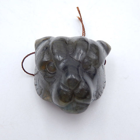 Pendentif tête de léopard en pierre précieuse de labradorite sculptée, 30x30x20mm, 24.9g