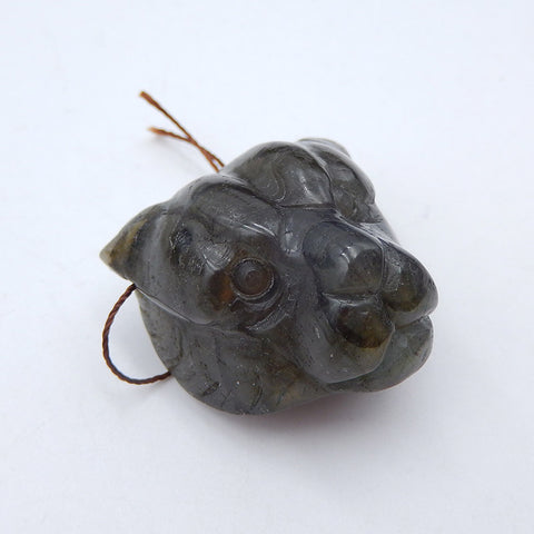 Pendentif tête de léopard en pierre précieuse de labradorite sculptée, 30x30x20mm, 24.9g