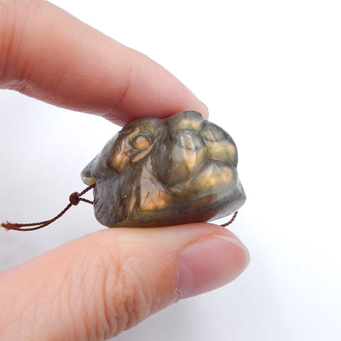 Natural Labradorite Carved leopard head Pendant Bead 30x30x20mm, 24.9g