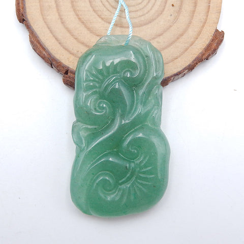 Natural Green Aventurine Carved keep safe Pendant Bead 49x27x7mm, 17.5g