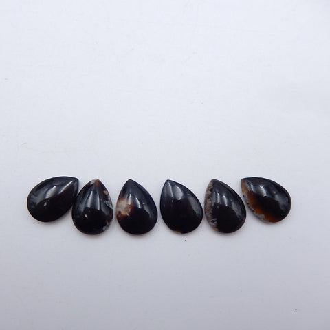 6 PCS Natural Black Agate Cabochons 14x10mm, 4.8g