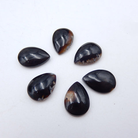 6 PCS Natural Black Agate Cabochons 14x10mm, 4.8g