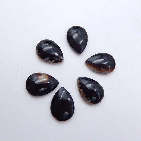 6 PCS Natural Black Agate Cabochons 14x10mm, 4.8g