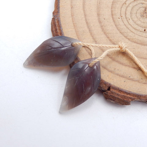 Natural Agate Carved leaf Earring Beads 21x10x3mm, 2.1g