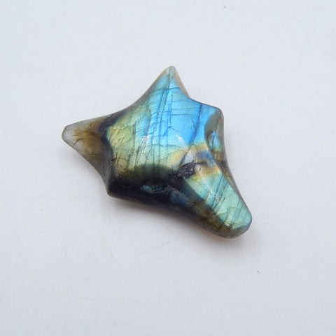 Nouveau! Cabochon sculpté en pierre précieuse de tête de loup Labradorite (peut être percé), pendentif animal populaire / flashy, 30x23x8mm, 7g