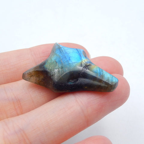 Nouveau! Cabochon sculpté en pierre précieuse de tête de loup Labradorite (peut être percé), pendentif animal populaire / flashy, 30x23x8mm, 7g