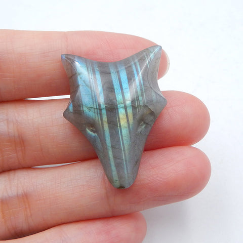 Natural Labradorite Carved wolf head Cabochon 30x22x9mm, 7.5g