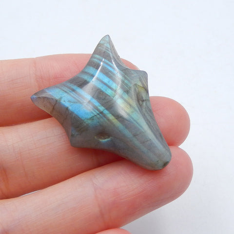 Natural Labradorite Carved wolf head Cabochon 30x22x9mm, 7.5g