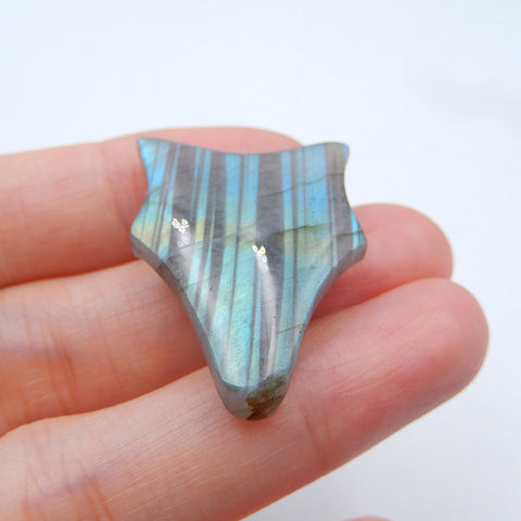 Natural Labradorite Carved wolf head Cabochon 30x22x9mm, 7.5g