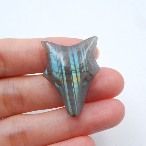 Natural Labradorite Carved wolf head Cabochon 30x22x9mm, 7.5g