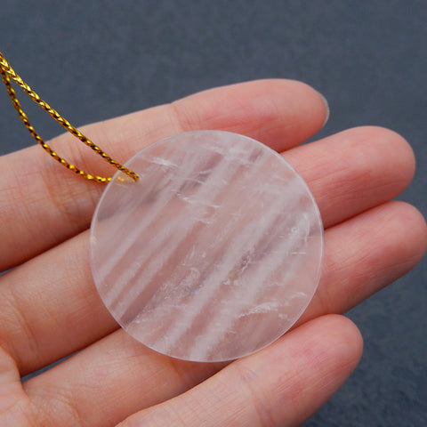 Perle pendentif en quartz rose naturel, 35 x 35 x 3 mm, 8,5 g