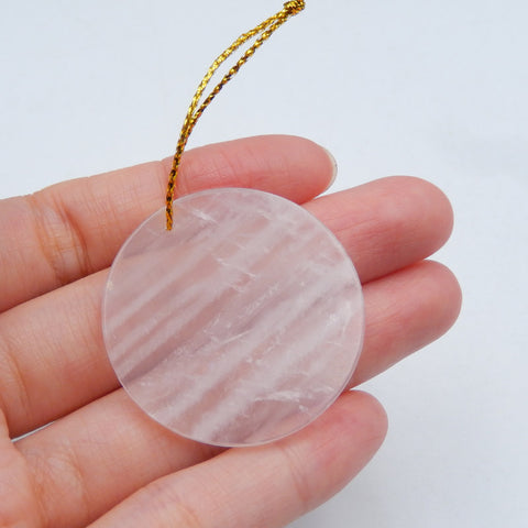 Perle pendentif en quartz rose naturel, 35 x 35 x 3 mm, 8,5 g